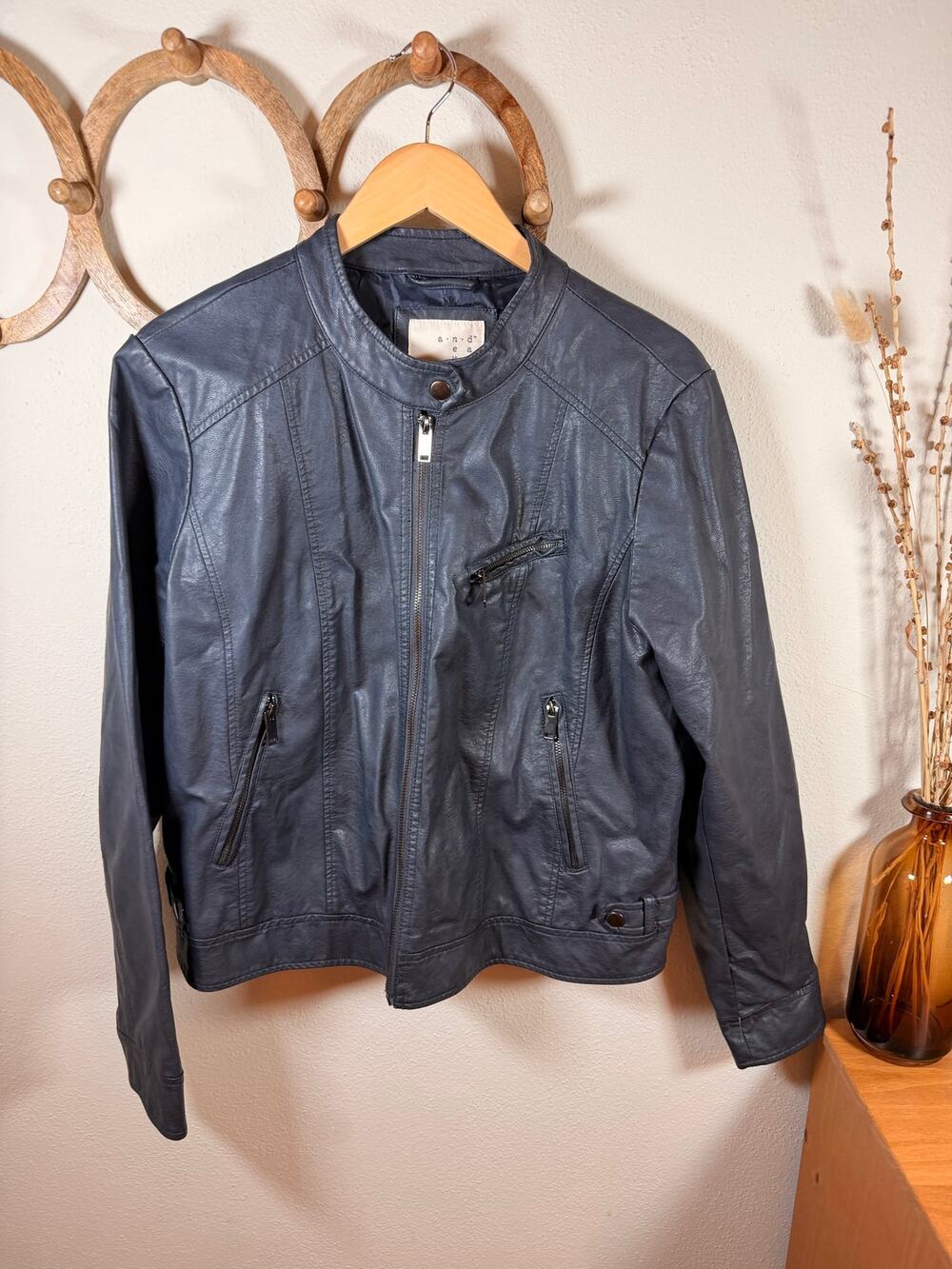 A New Day Women’s XXL Black/Blue Faux Leather Moto Racer Jacket